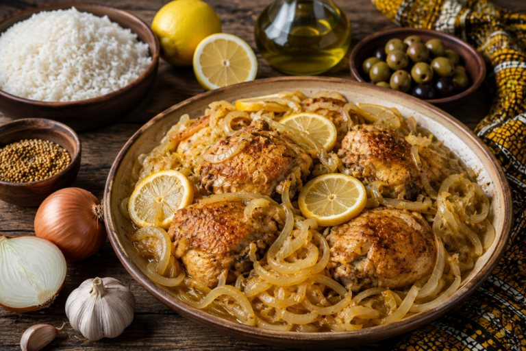 Poulet Yassa – Senegalesisches Zitronen-Zwiebel-Hähnchen